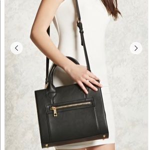 F21Black Medium Faux Satchel with Gold Hardware.